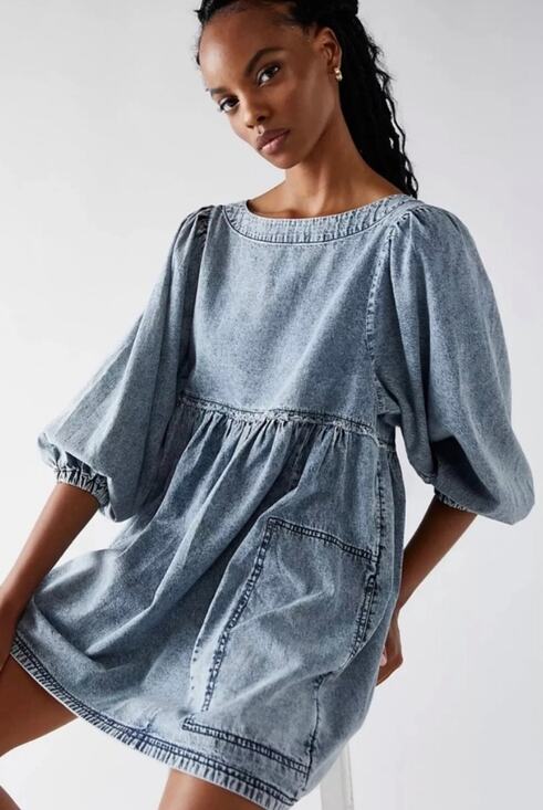 Free People Dresses & Skirts - Free People Washed Denim Mini Dress in Light Blue